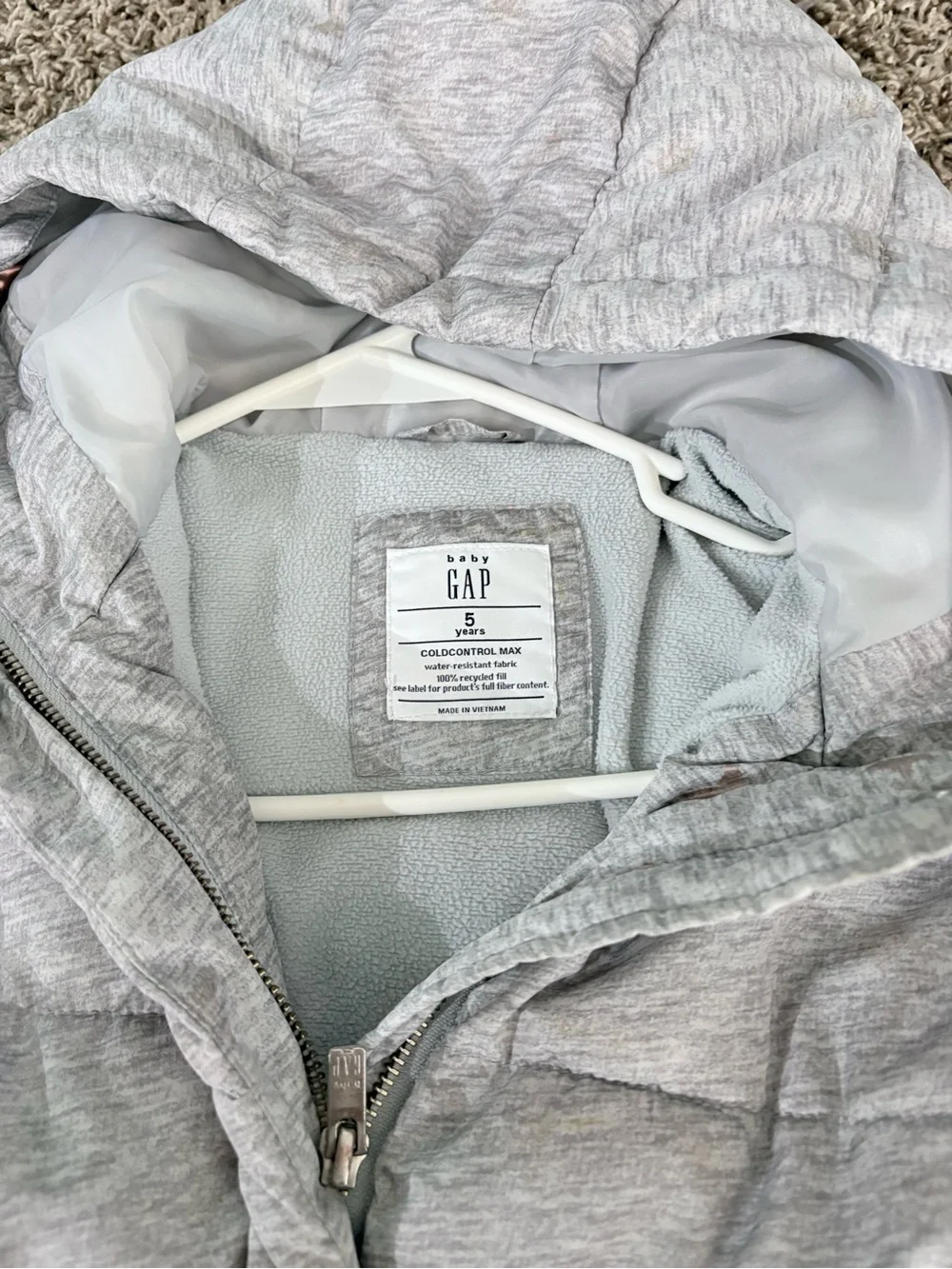 GAP Light Gray Quilted Hooded Puffer Coat